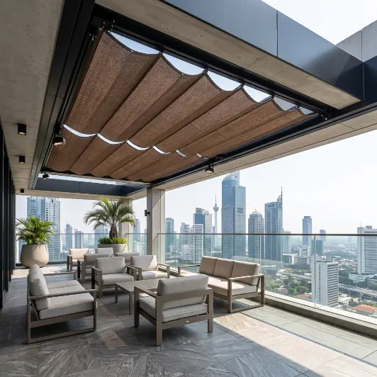 Paranet ombak untuk terrace dengan skyline kota