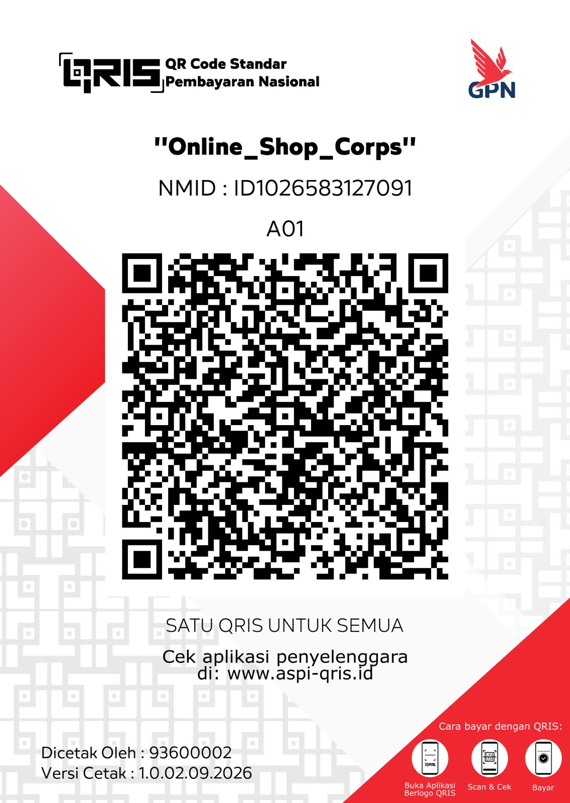 QRIS pembayaran Rimbuni melalui Online Shop Corps